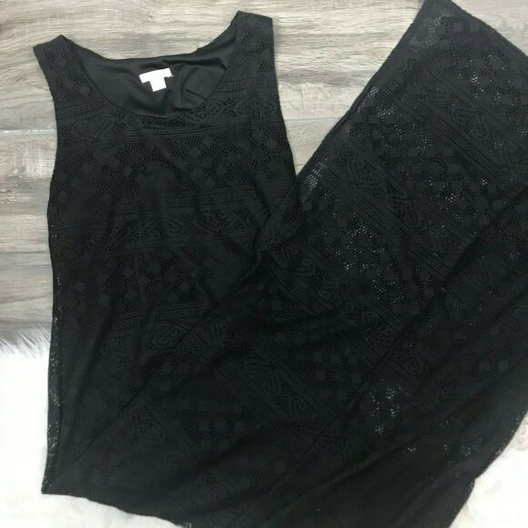 Xhilaration Small Black Long Dress Lined Sleeveless Cover Up Side Slit Boho Lace - Picture 3 of 7